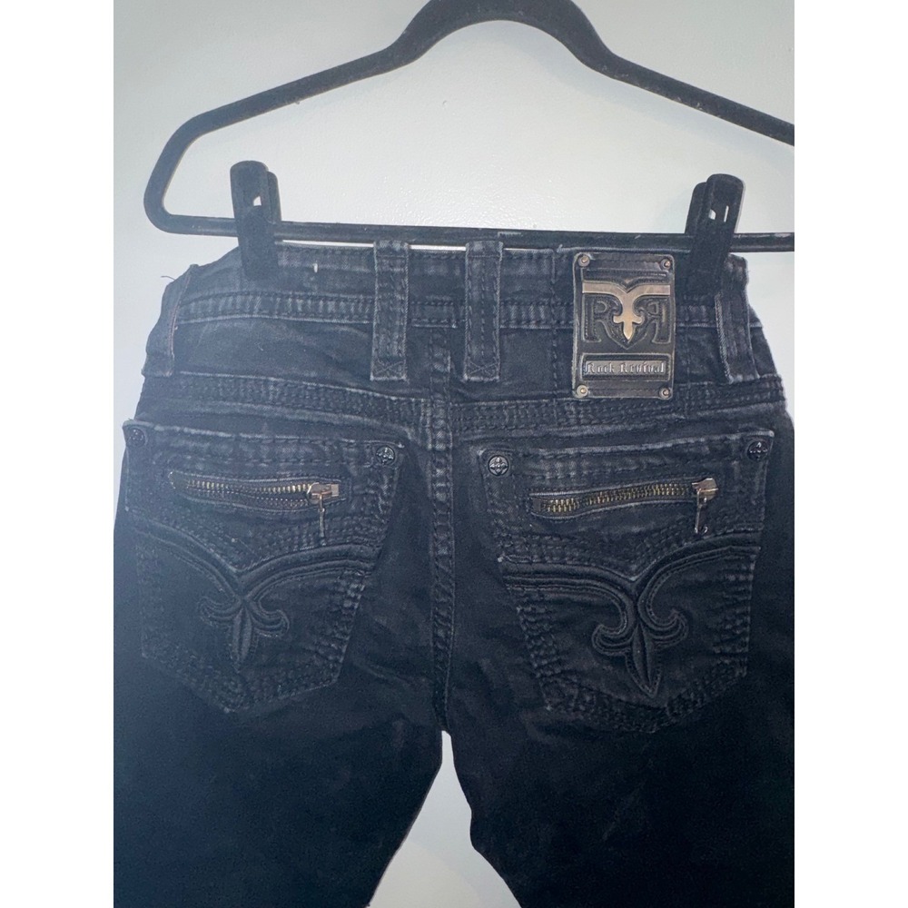 Rock Revival Newt Biker Jeans Mens 31 Black Slim Moto Ribbed Denim Pants